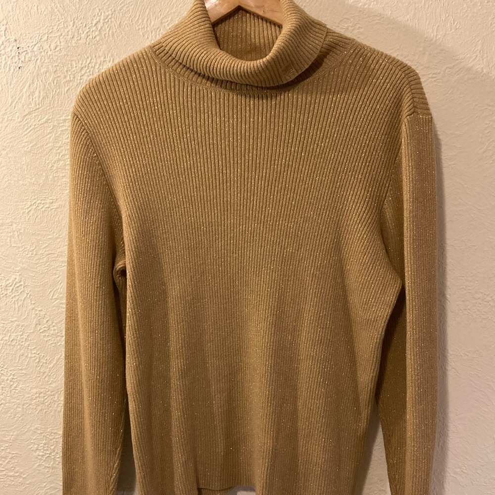 Ralph Lauren gold glitter turtleneck sweater size XL Christmas party